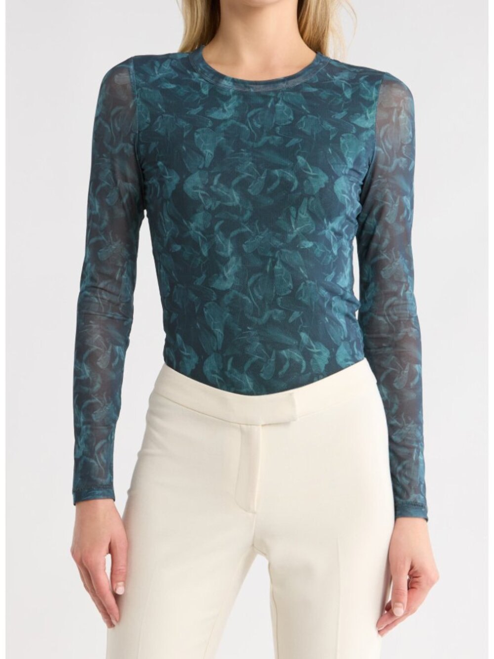 rag & bone Aliyah Long Sleeve Mesh Top Teal Multi